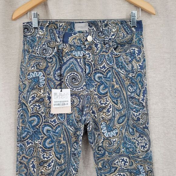 Marella Sport Avorio Navy Trousers Cropped Pants Paisley Pattern Jeans Women's - Picture 3 of 12
